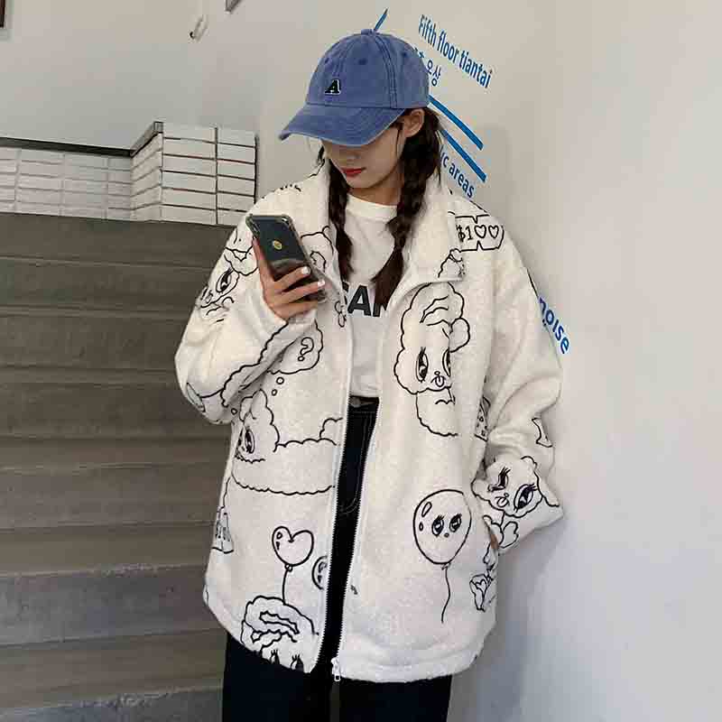 New full print cashmere clip with cashmere thickening Guochao brand lovely ins cotton coat winter coat