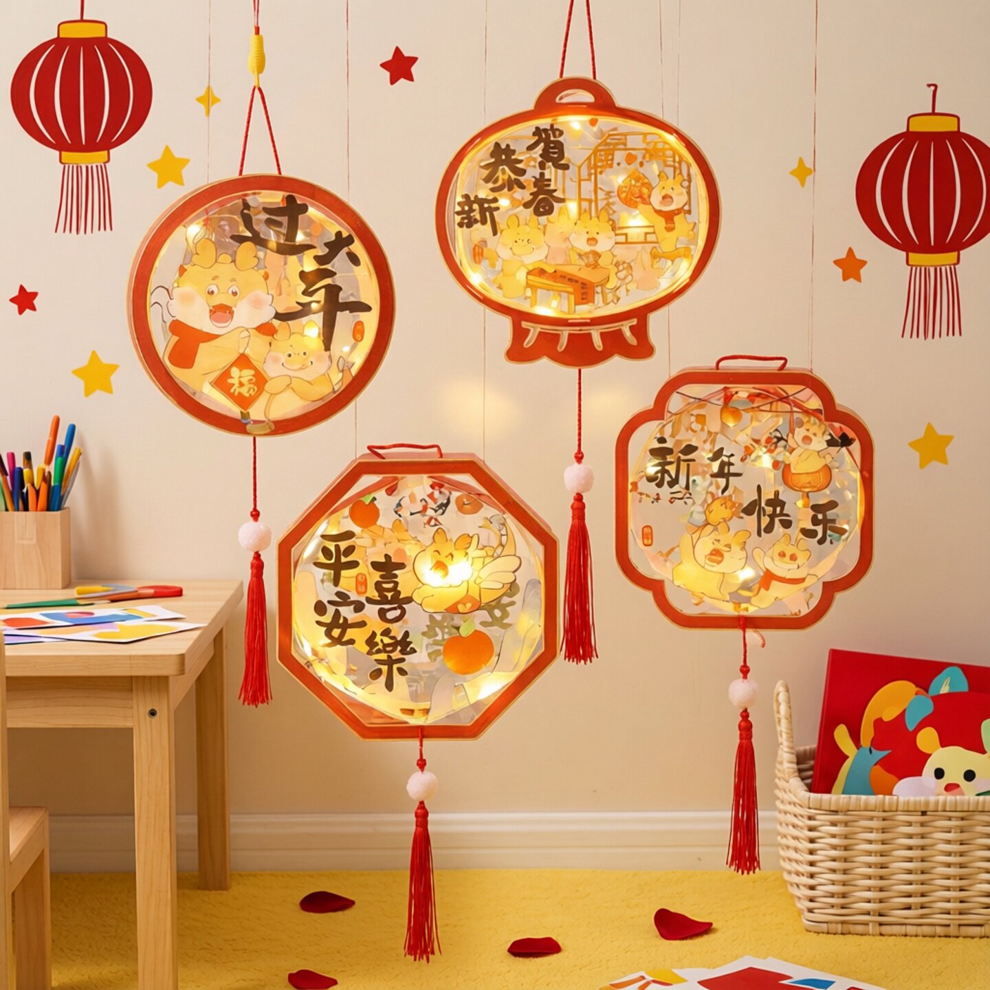 2026年新年灯笼diy材料包pvc花灯元旦元宵春节儿童手提发光宫灯笼