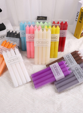 4支/盒经典无烟无味红白色圆柱杆蜡烛台浪漫婚庆烛光晚餐欧式直杆