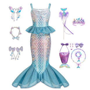 女童美人鱼公主裙cosplay爱丽儿连衣裙儿童洋气夏季 海边度假裙子