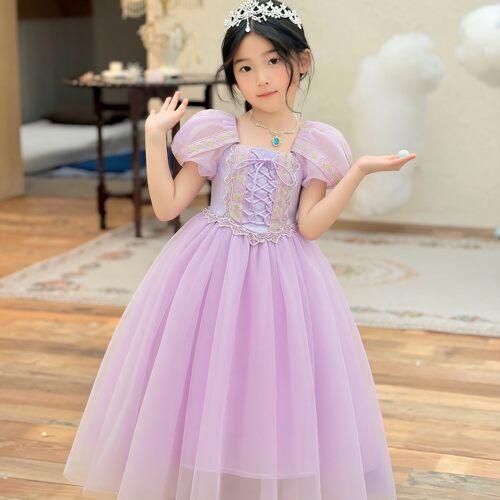 长发公主裙女童乐佩紫色礼服裙儿童高端生日裙子小女孩蓬蓬纱裙