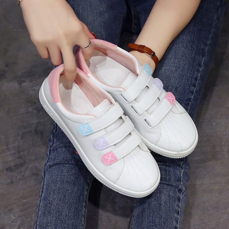 . 2019 new pattern Velcro White shoes junior middle school student Korean Edition Versatile Spring and summer Flat bottom leisure time Springin the Women's Shoes, Canvas shoes  category - from Buy2taobao.com to provide professional Taobao agent buy service