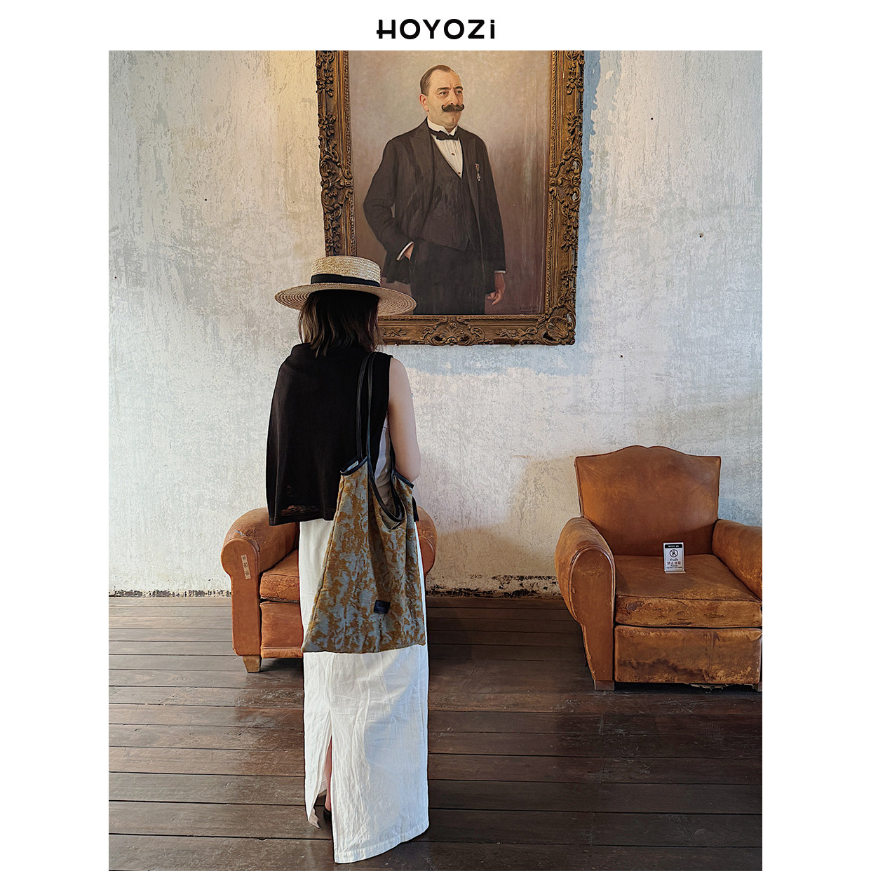 HOYOZI原创油画包  2026新款真皮帆布托特包包