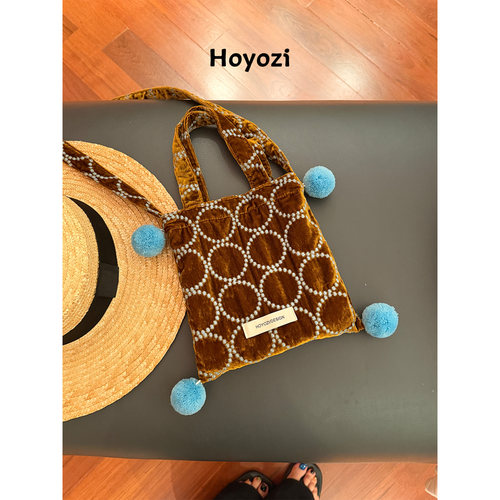 HOYOZI原创设计 赫本花园 老钱风手机斜挎手拎刺绣帆布丝绒小包包