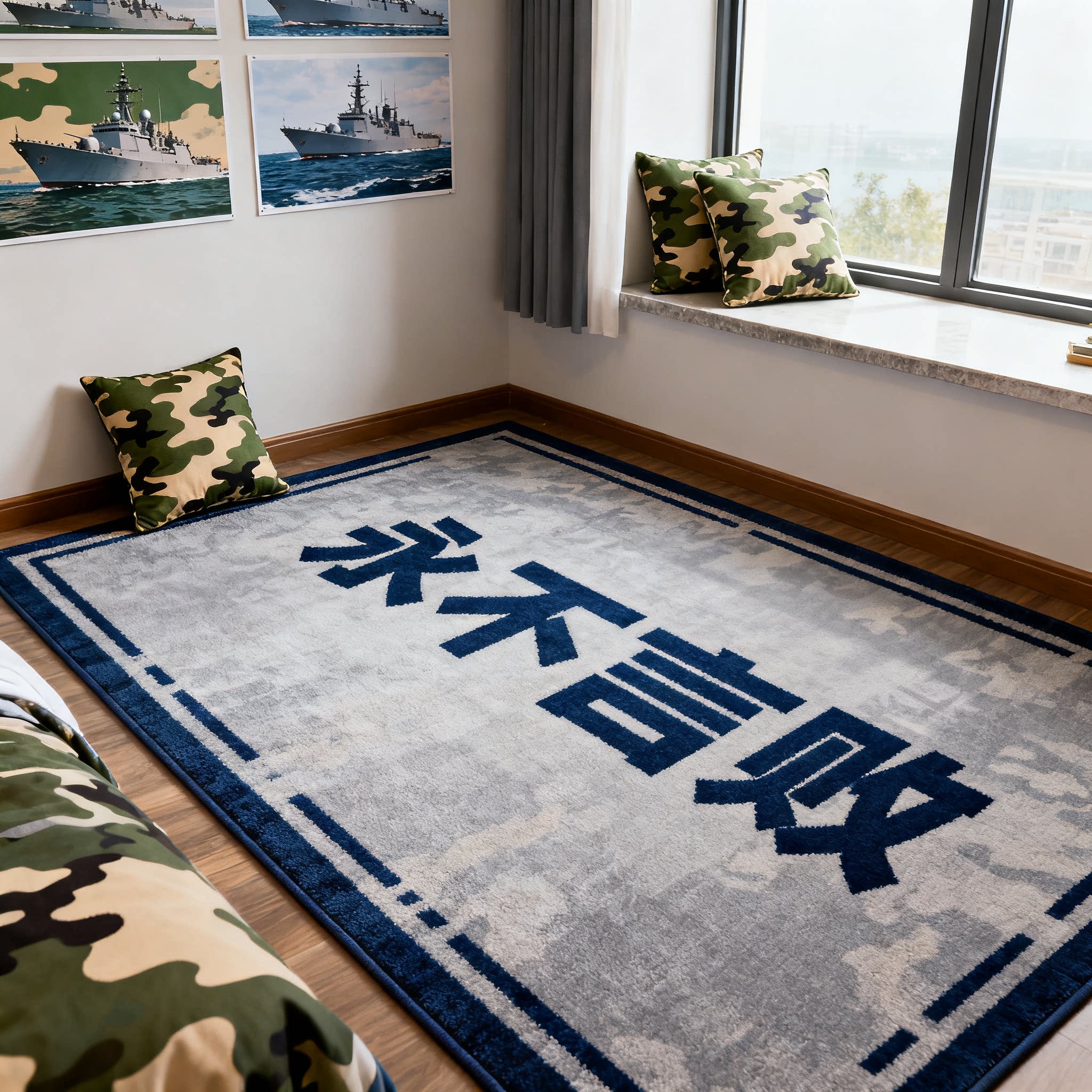 军旅风迷彩地毯客厅卧室床边毯飘窗家用男生男孩宿舍加厚防滑地垫