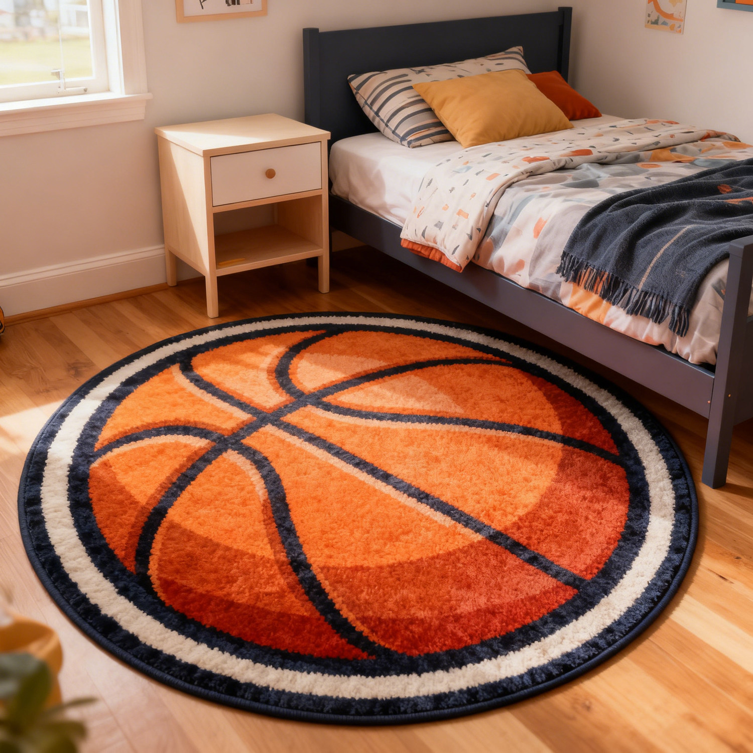 篮球圆形地毯儿童房男孩房间卧室床边毯足球防滑加厚书房转椅地垫,居家布艺,地毯,淘宝优惠券,粉丝福利购,淘宝优惠卷