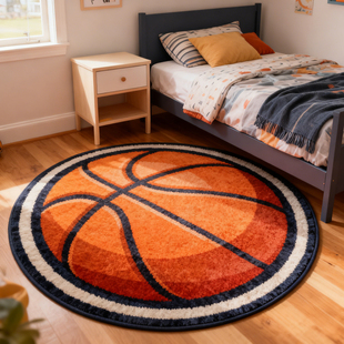 篮球圆形地毯儿童房男孩房间卧室床边毯足球防滑加厚书房转椅地垫