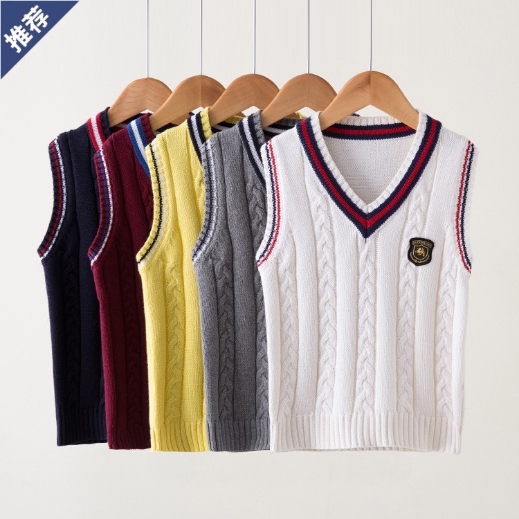 儿童校服马甲中小学生毛线背心男童女童针织衫马夹毛衣班服藏青色