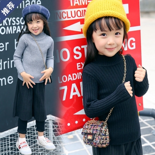 女童套头毛衣加绒十岁儿童6小孩中高领黑色针织8秋冬打底衫小学生