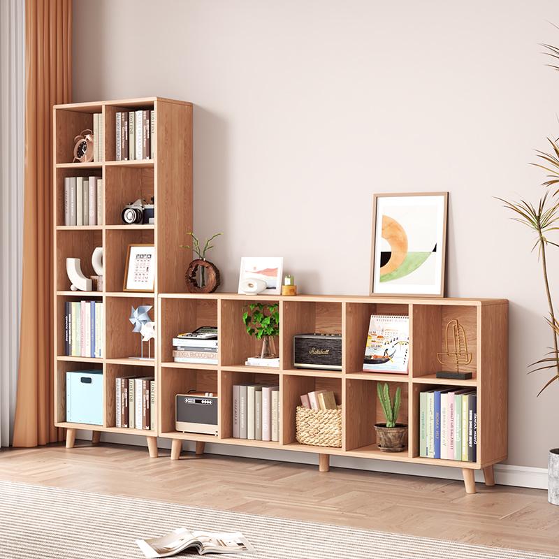 彷橡木实木书柜书架家用落地矮书柜收纳飘窗儿童格子柜置物架多层