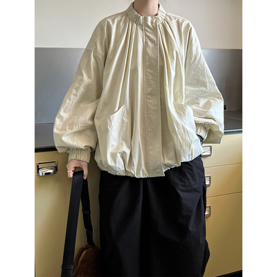 鹿西 新款橡筋立领运动廓形夹克外套女2024秋季休闲拉链上衣3988