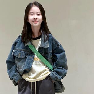 潮 休闲宽松夹克亲子装 2026春秋新款 男女童水洗牛仔外套中大童韩版