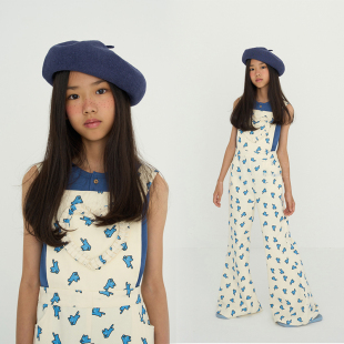 亲子 潮流洋气百搭连体裤 女童猫咪印花立体爱心背带喇叭裤 春秋新品