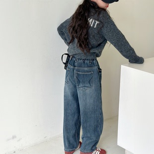 小个子长裤 男女中大童加绒牛仔裤 萝卜裤 儿童一体绒老爹裤 秋冬新款