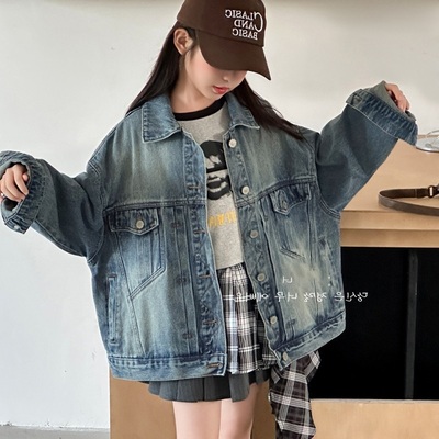 女童牛仔外套长袖上衣秋季宽松