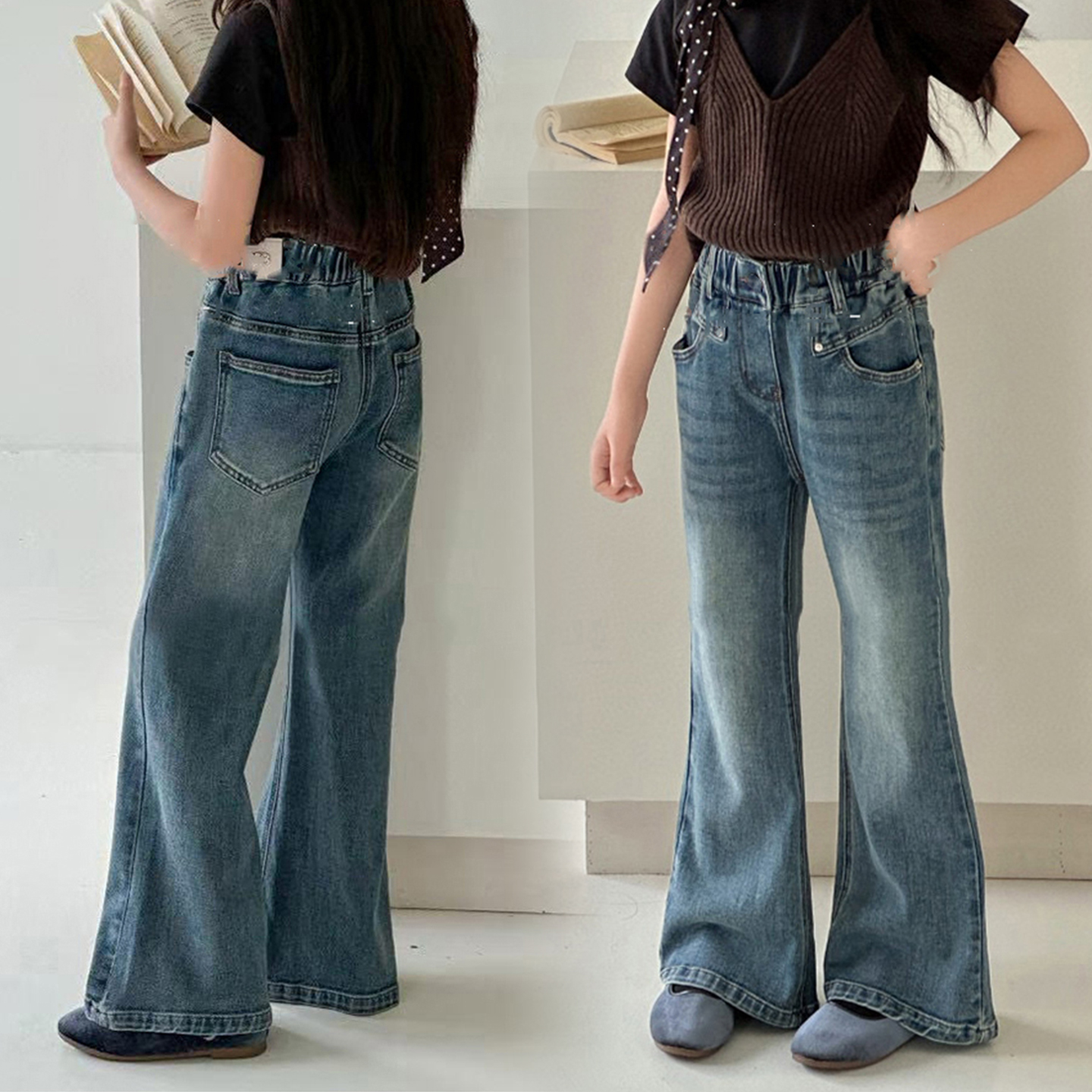 女童牛仔喇叭裤秋季新款