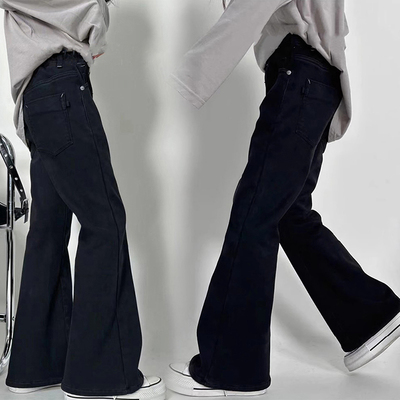 女童牛仔喇叭裤黑色休闲裤