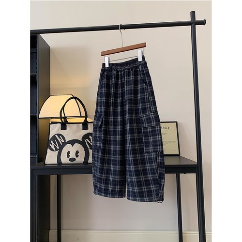 女童男童装复古格子加绒休闲裤