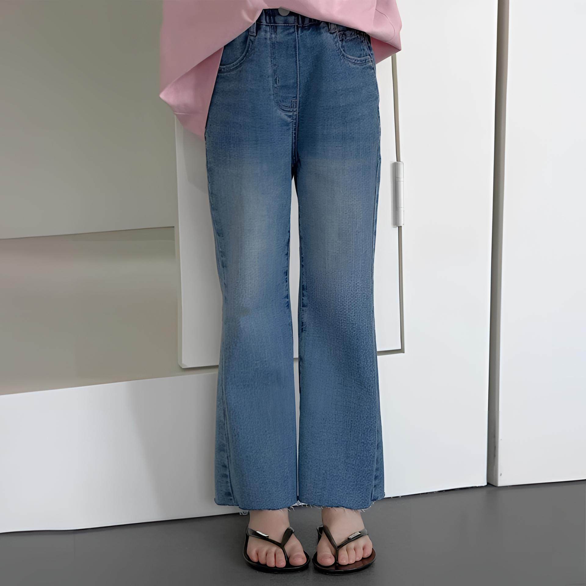 2026春装新款女童韩版高腰九分牛仔裤中大童修身显腿长微喇叭裤潮,童装/婴儿装/亲子装,儿童牛仔裤,淘宝优惠券,粉丝福利购,淘宝优惠卷