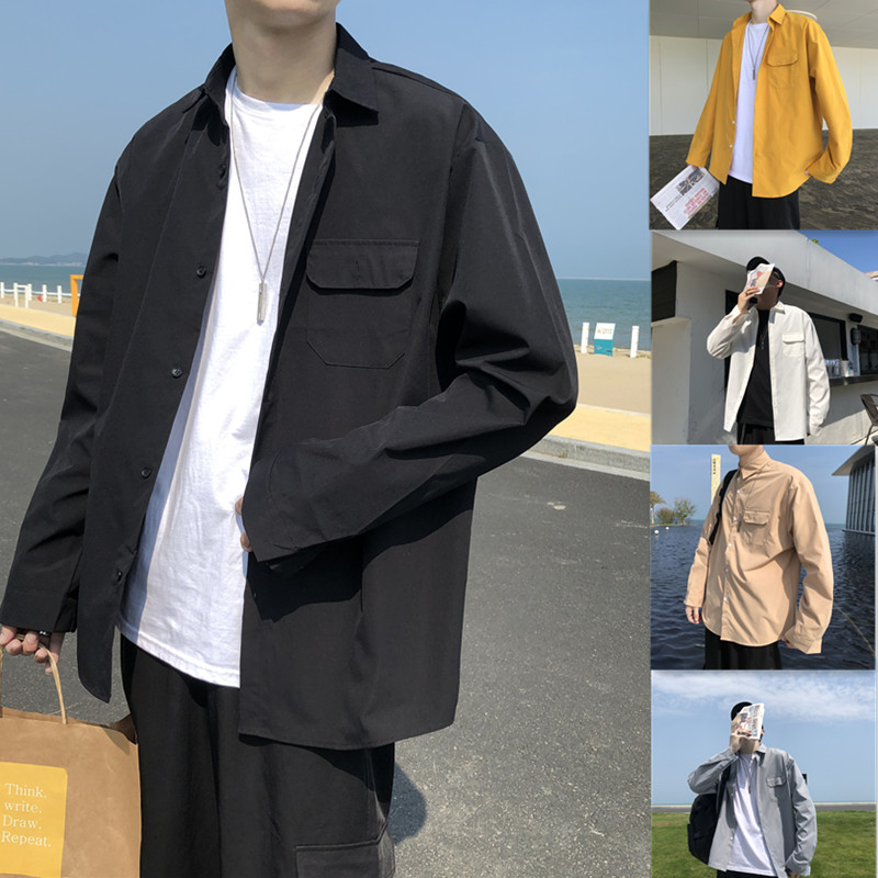 网红高级感衬衫男长袖设计感衬衣外套外搭上衣服秋季2023韩版潮流