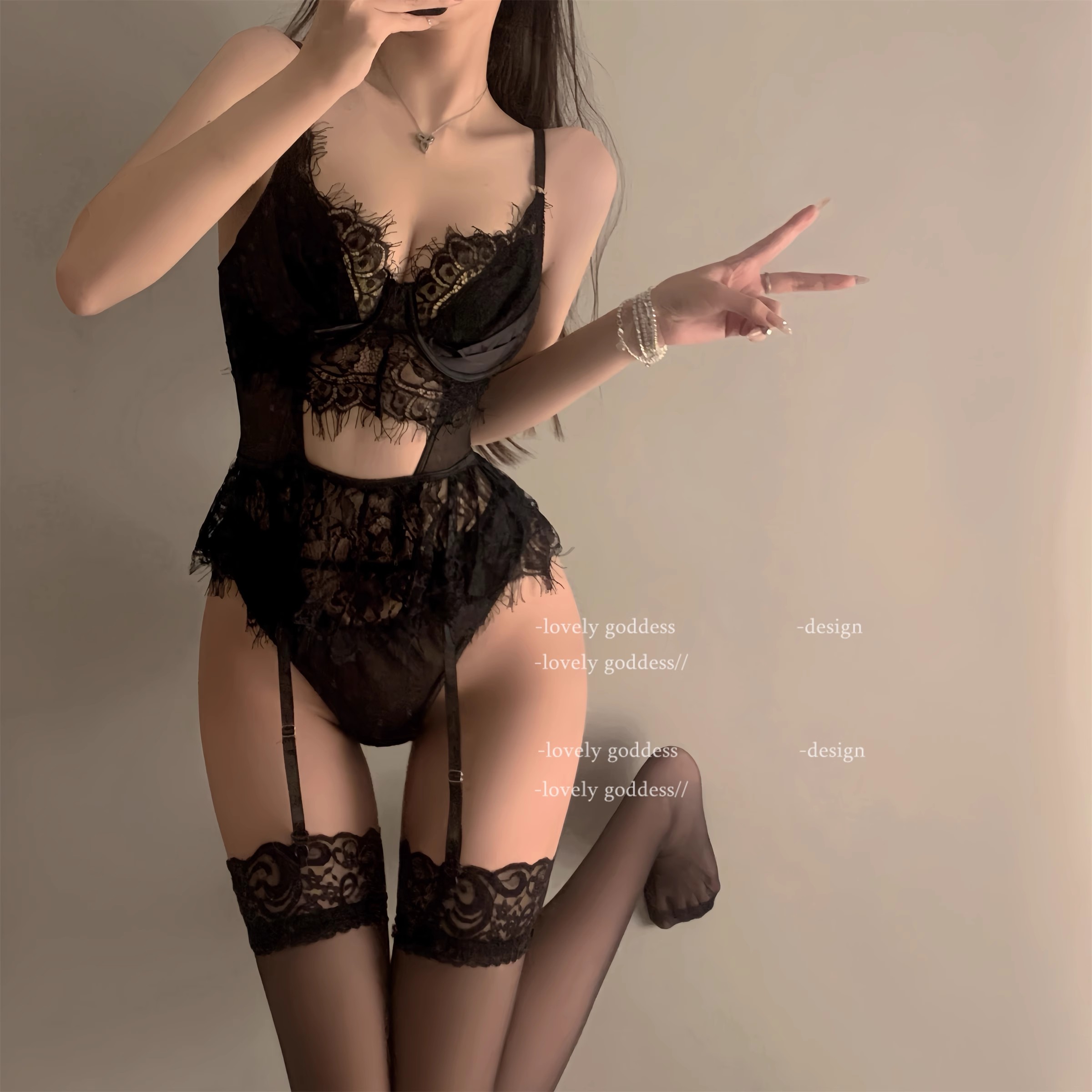 性感蕾丝qqny内衣制服酒红色纯欲大码吊带睡衣女情调趣味套装小胸