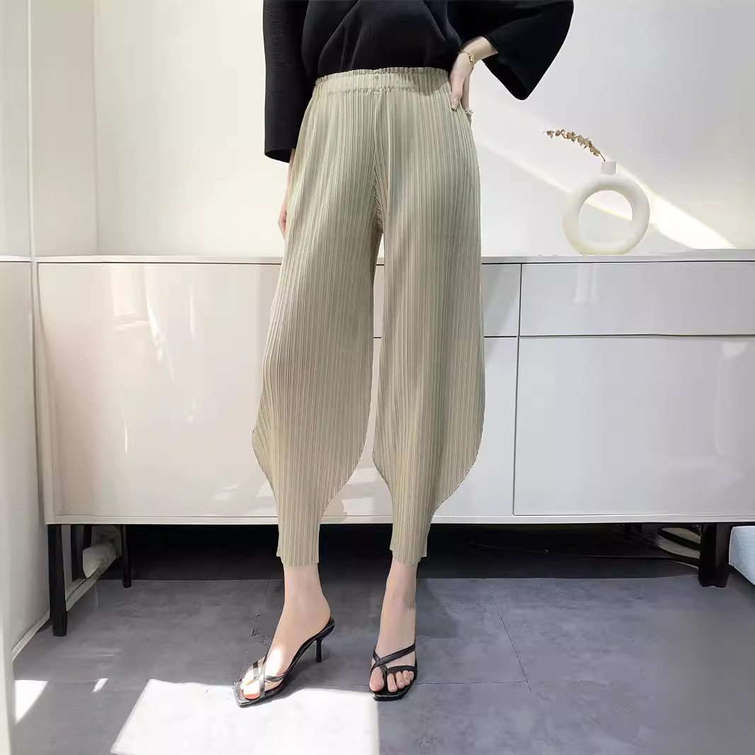 春夏裤子女阔腿裤小脚口九分裤舒适休闲高腰显瘦小众东南亚外贸