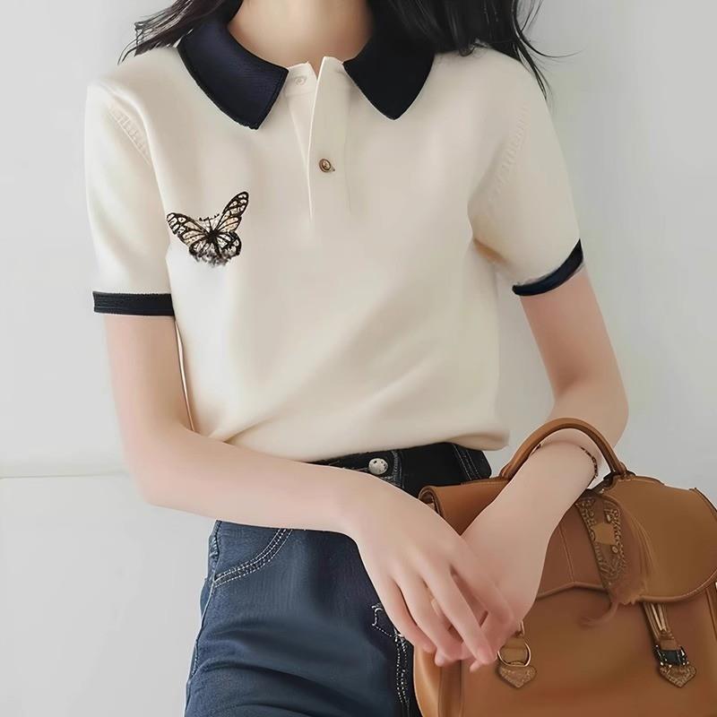 商场同款女装2025夏季新款蝴蝶印花polo领短袖T恤