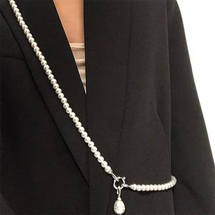 卫衣斜挎链 轻奢小众长款 珍珠项链腰链女新款 个性 简约冷淡风配西装
