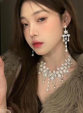 钻石晚礼服项链夸张轻奢小众高级感颈链结婚婚纱锁骨链主持人配饰