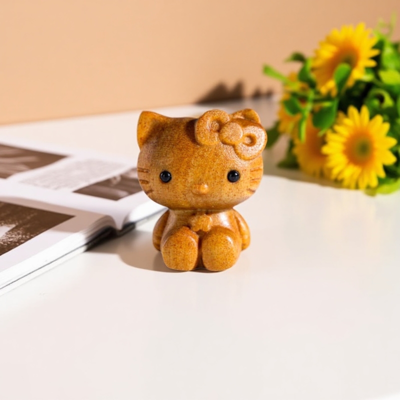 老山檀香木雕卡通猫凯蒂猫Hello Kitty木质雕刻手串