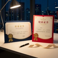 荣誉证书定制a4内页横板竖版打印封皮结业聘书外壳封套培训可站立