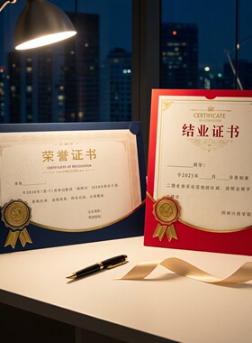 荣誉证书定制a4内页横板竖版打印封皮结业聘书外壳封套培训可站立