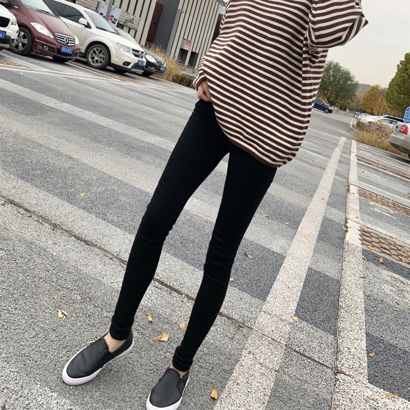 黑色休闲裤女2018秋冬新款修身显瘦小脚铅笔裤加绒长裤打底裤子