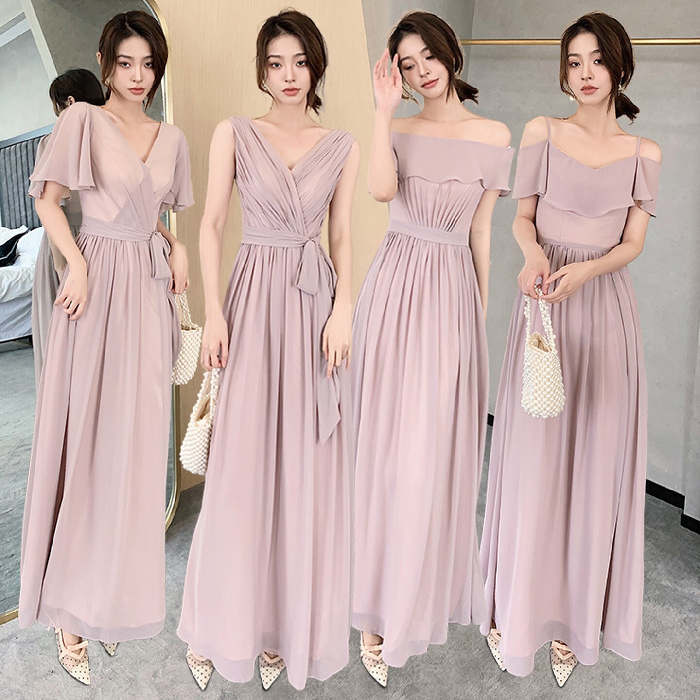 韩版深V领伴娘礼服长裙显瘦宴会