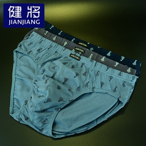 2条健将男士三角内裤纯棉中腰透气吸汗印花超市盒装男式全棉短裤