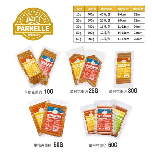 帕家小镇 Parnelle 德式肉肠香肠美式热狗肠烤香肠