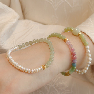 天然淡水珍珠手链女ins小众设计高级感新款碧玺和田玉纯银手串