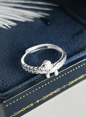 s925纯银马上有钱戒指女新中式设计生肖本命年马年推拉指环戒子