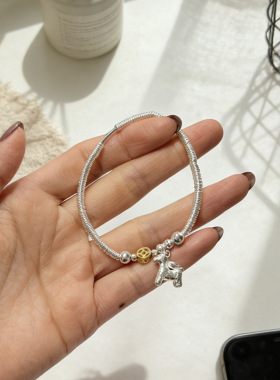 s925纯银小马元宝钱币银圈手链女小众简约新中式国风设计百搭手饰