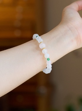 寺庙同款天然白玛瑙手链女十相自在三角牌新中式显白高级感手串