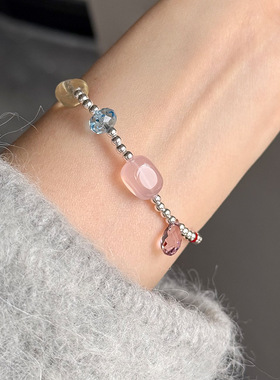 韩版s925纯银彩色水晶圆珠手链女简约新中式设计百搭个性串珠手饰