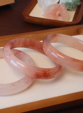 天然金丝玉桃花酿手镯国风手镯女清冷感显白网红闺蜜简约百搭镯子