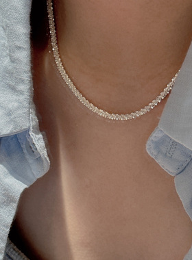 新款S925纯银韩版小众设计感复古闪光抽拉项链韩系时髦个性锁骨链