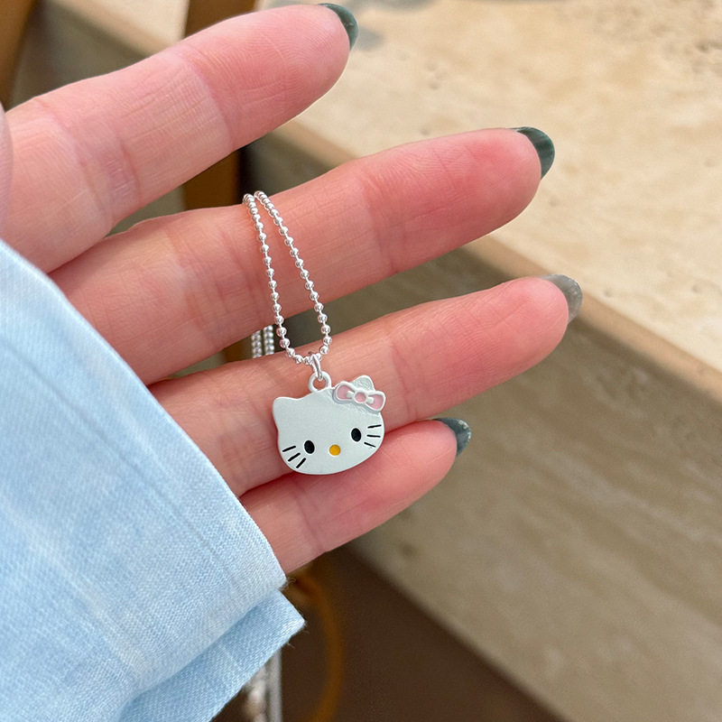 韩版s925银KY猫咪项链女生可爱粉色滴油工艺小猫甜美气质款锁骨链