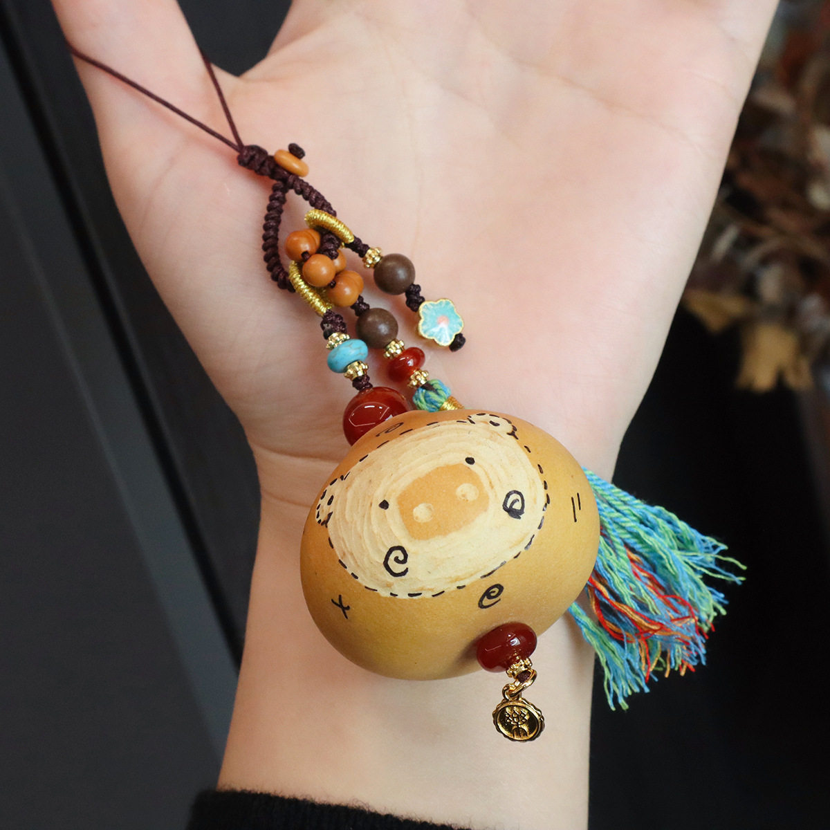 天然可爱葫芦挂件钥匙扣车挂后视镜包挂新中式编织绳流苏文玩礼物