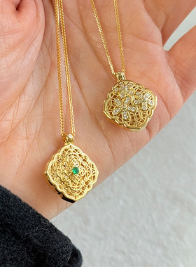 国风s925纯银如意花丝镶钻花朵项链女简约新中式设计精致锁骨链