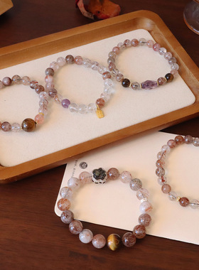 新中式天然黑晶超七圈手链水晶手串高级感设计天然宝石紫水晶手饰