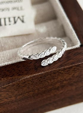 韩版S925纯银不规则镶钻戒指女简约小众设计时尚个性精致开口指环