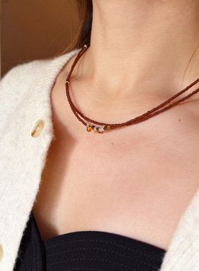 秋冬项链捷克珠锁骨链简约复古项链女轻奢小众串珠叠戴毛衣链颈链