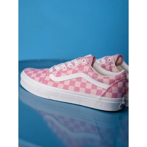 Vans/范斯官方正品女鞋 Old Skool粉白棋盘格清新帆布鞋